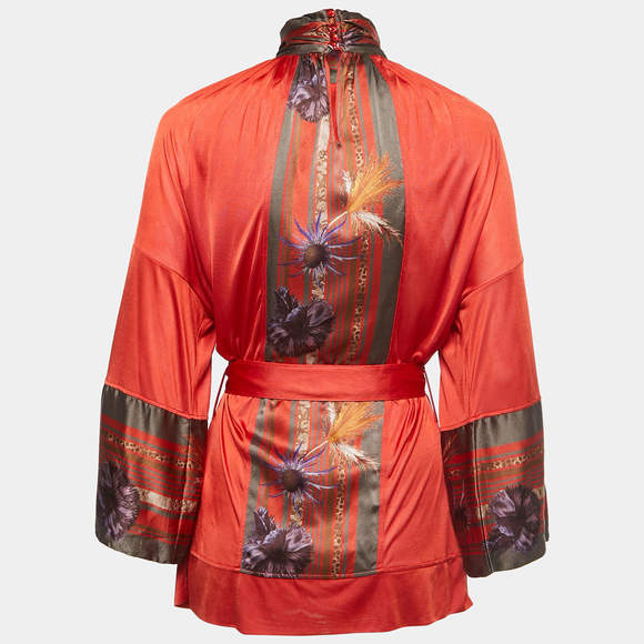 Class by Roberto Cavalli Brick Red Jersey & Silk Belted Top M - Picture 3 of 6